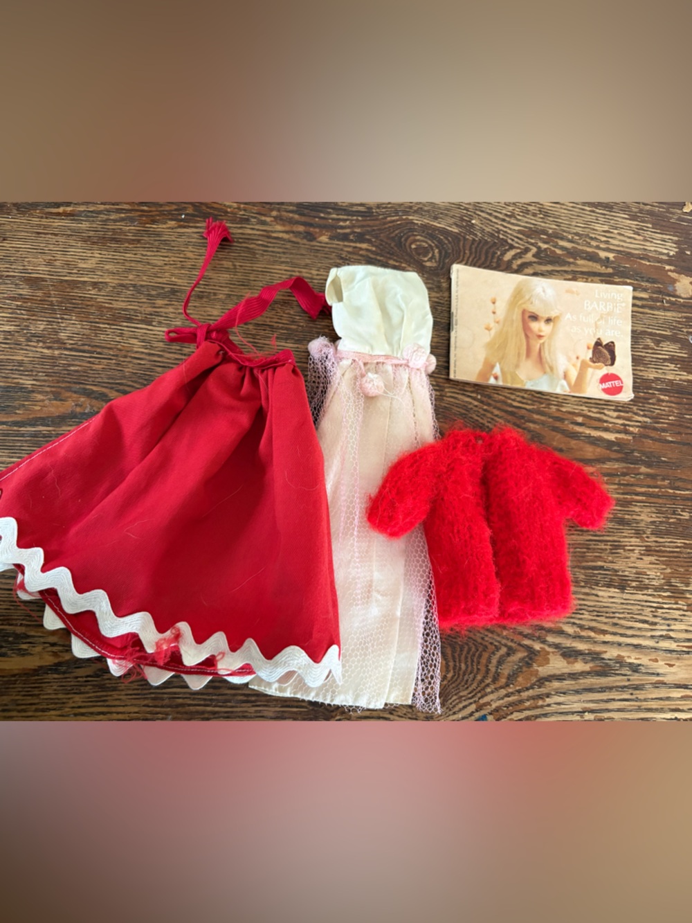 VINTAGE BARBIE lot Of Clothes & Booklet 1969 Dress Skirt Sweater Red